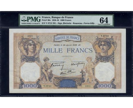 France, P 90c, Fayette 38.33, Banque de France, 1,000 Francs, 26 January 1939. Portrait of Ceres at upper left, two children 