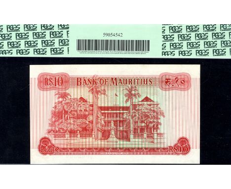 Mauritius, P 31b, Linzmayer B402b, Bank of Mauritius, 10 Rupees, (1967). Coat of arms of Mauritius at lower left, portrait of