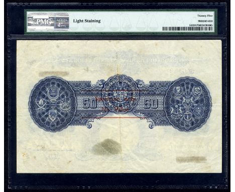 Malaya, P 14s, Linzmayer B 115as, Board of Commissioners of Currency, Malaya, 50 Dollars, 1 January 1942, SPECIMEN. Portrait 