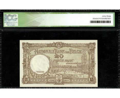 Belgium, NBBB-26c, P 111, Banque Nationale de Belgique, 20 Francs, 3 January 1944. Portrait of King Albert and Queen Elisabet