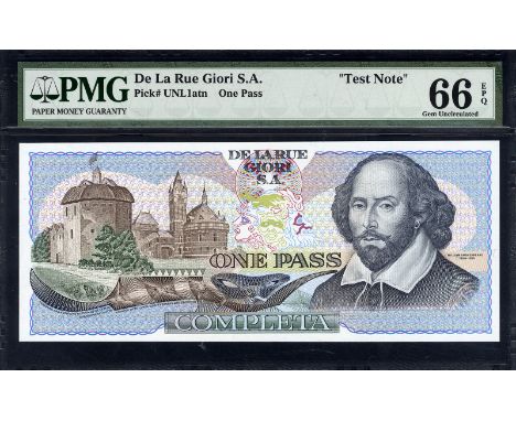 French Indo-China, P NL, De La Rue Giori S.A., One Pass, TEST NOTE. Building at left, portrait of William Shakespeare at righ