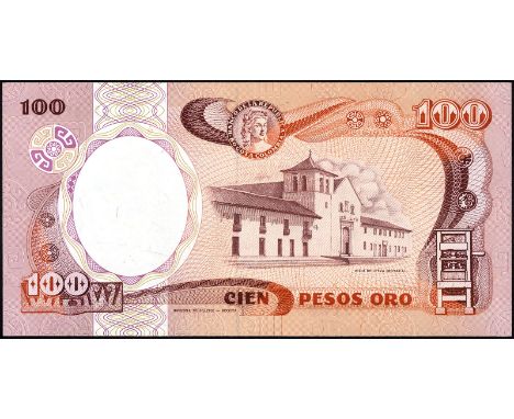 Colombia, P 426cr, MWR RG10, El Banco de la Republica, 100 Pesos Oro, 1 January 1987, REPLACEMENT. Portrait of Narino at left