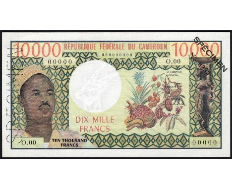 Cameroun, P 14s, Linzmayer B308as, Leclerc/Kolsky 665a, République Fédérale du Cameroun, 10,000 Francs, (1972), SPECIMEN. Por