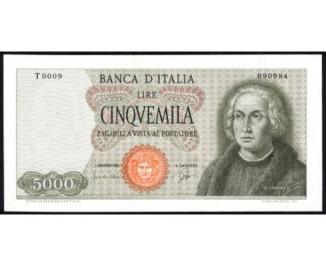 Italy, P 98a, Gavello BC 66A, ALFA BI.795, Banca d'Italia, 5,000 Lire, 3 September 1964. Portrait of Columbus at right on fro