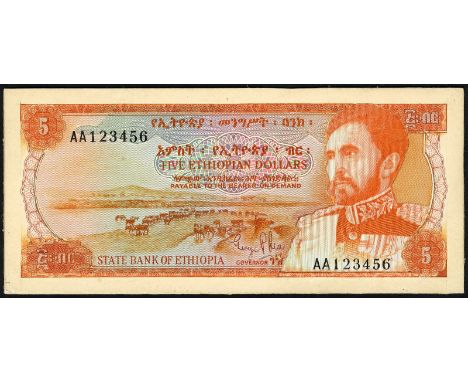 Ethiopia, P 19 design, State Bank of Ethiopia, 5 Dollars, UNADOPTED FRONT COMPOSITE DESIGN FOR P19. Cattle in background, por