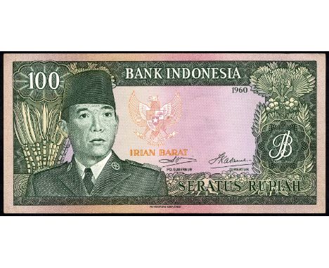 Indonesia, P SR5, Handjaja HI-17a, UnO1326a , Bank Indonesia, 100 Rupiah, 1960, IRIAN BARAT. Portrait of president Soekarno a