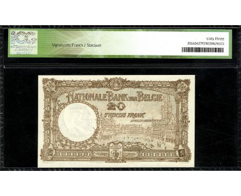 Belgium, NBBB-25b, P 98b, Banque Nationale de Belgique, 20 Francs, 28 December 1931. Portrait of King Albert and Queen Elisab