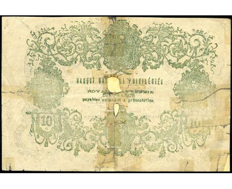 Serbia, P 6, Barac R88, Chartered National Bank of the Kingdom of Serbia, 10 Dinara, 1 November 1885, FORGERY. Woman at left,