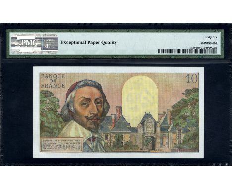 France, P 142, Fayette 57.16, Banque de France, 10 Nouveaux Francs, 7 December 1961. Palais Royal across bottom, portrait of 