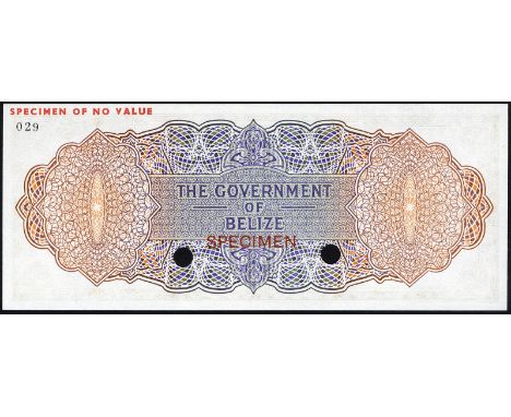 Belize, P 34ct, Linzmayer B102t, The Government of Belize, 2 Dollars, (1974-76), COLOR TRIAL. Brown. Coat of arms of Belize a