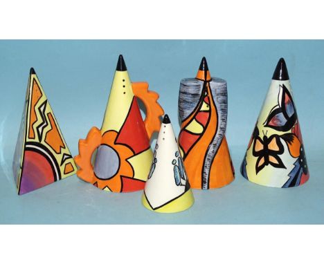 Lorna Bailey, a studio ceramic collection of five sugar sifters: "Summer", no.61/75, blue Collectors' Club signature, (with c