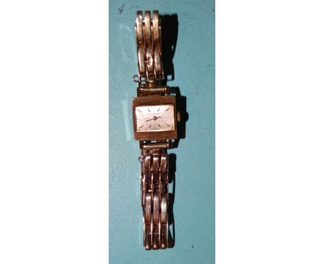 Buren, a lady's 1960's 9ct gold square-cased wrist watch on 9ct gold expanding bracelet, hallmarked Edinburgh 1965, boxed, wi