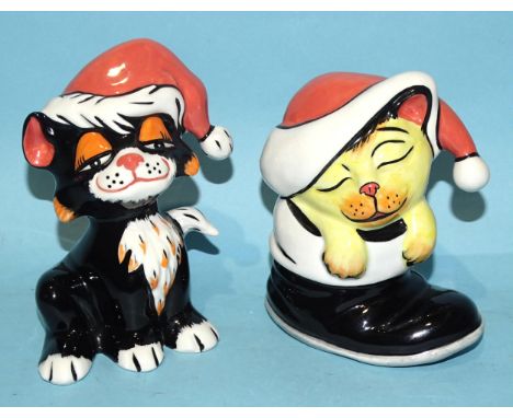 Lorna Bailey, a studio ceramic limited-edition figure "Santa's Surprise The Cat", no.71/75, 12cm high and another, "Santa's L