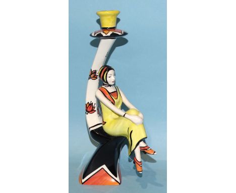 Lorna Bailey, a studio ceramic "The Deco Lady Candlestick", limited-edition 44/100, 28cm high, factory mark and blue Collecto