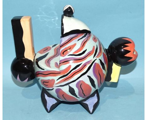 Lorna Bailey, a studio ceramic prototype stylised animal teapot, 17.5cm high, 24cm wide, black and personal gold signatures t