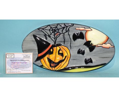 Lorna Bailey, a studio ceramic limited-edition oval plaque "Fright Night", no.24/50, 14.5 x 27.5cm, factory mark, with blue C