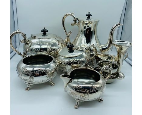 A selection of silver plated items to include a tea and coffee service.
