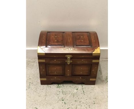 Small Wooden Trunk with Brass Inlay and Detailing with Inner Tray