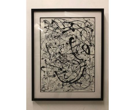 A Framed Black and White Jackson Pollock print 88cm x 69cm