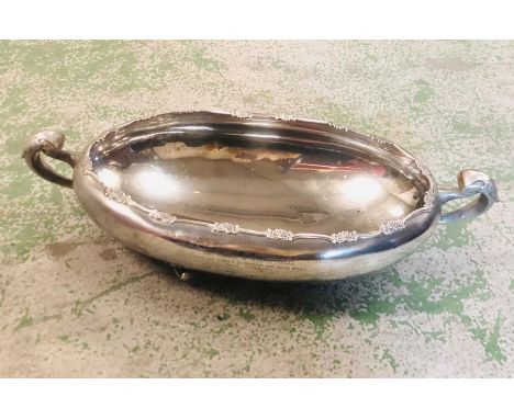 A Japanese inscribed rose bowl, silver marked Sterling 950 K Uyeda, for the Ambassador of Ghana (1195g)