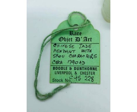 A Chinese Jade pendant with Shou Characters  c.1790