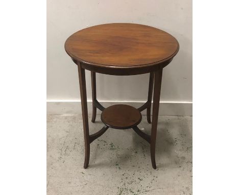 An occasional table with decorative inlay on four tapered legs with lower shelf H 72cm  x D 60cm 