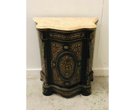 A Marble topped ebonised French style Commode cupboard