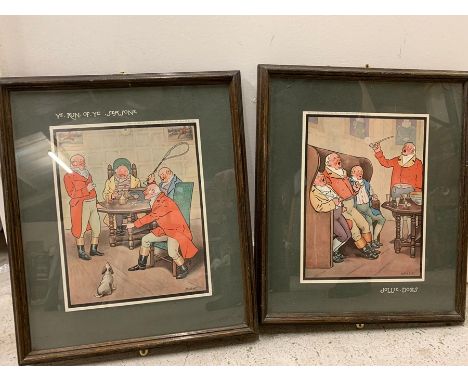 Two Framed cartoons of post Huntly drink 