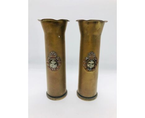 Pair of Trench Art vases with Naval insignia