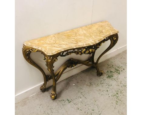 A gilt Rococo style console table with marble top 125cm x 79cm x 40cm
