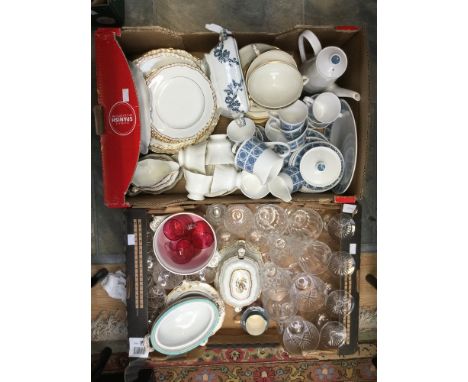 A quantity of gilt rimmed dinner and tea wares, together with a Royal Tuscan china coffee service Beswick character jug, ture