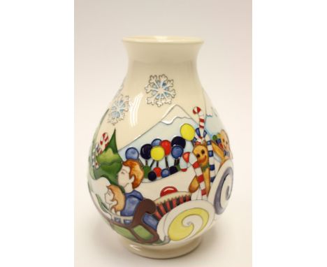 A Moorcroft vase in the Nut Cracker pattern, the vase standing approx 19.5 cm high (7¾ inches approx) dated to the base 2017 