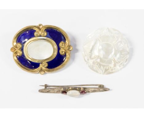 A pinchbeck, French, blue enamel and mother of pearl nineteenth Century brooch, a/f chips to the enamel and pinchbeck, togeth