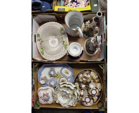 A collection of Continental porcelain including Limoges jug and trinket box, both hand painted with flowers, two Noritake dre