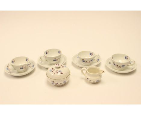 A Staffordshire Pearlware toy tea set including four cups and saucers, jug and sucrier (10)Condition : minor fritting and one