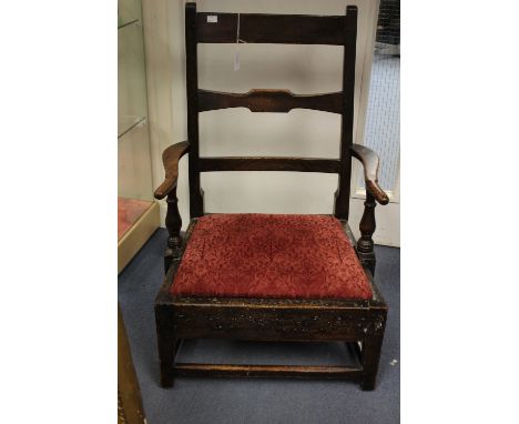 ****Ex Luddington Manor****A George III Welsh low seated ladder back armchair, with drop in seat, standing on square legs