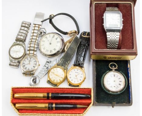 A collection of watches to include a ladies silver and enamel pocket watch af, a gents Ingersoll pocket watch, five various g