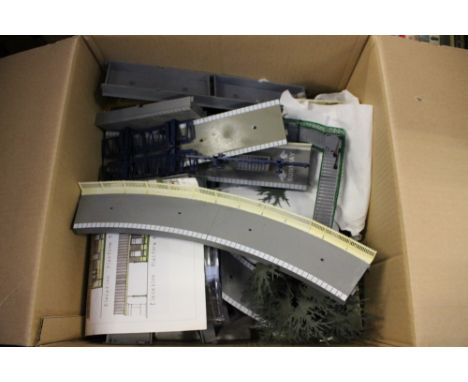 One box of OO/HO scale model railway scenic buildings and station sets 