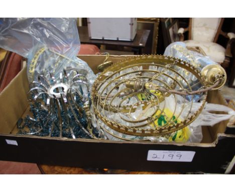 Box of nine light shades most with glass pendant forms