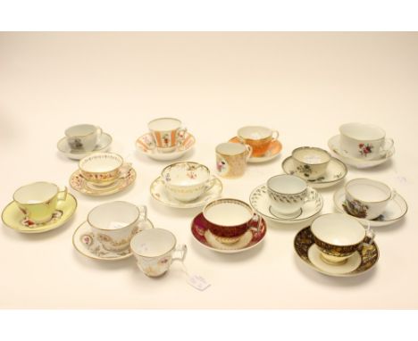  A collection of various Staffordshire cups and saucers, including S & J Rathbone scene painted Borthwick Castle and Lauchlan