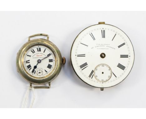  A T.R.Russell, Liverpool Watch Movement with enamel dial and subsidiary dial (hands missing a/f), together with a West End W