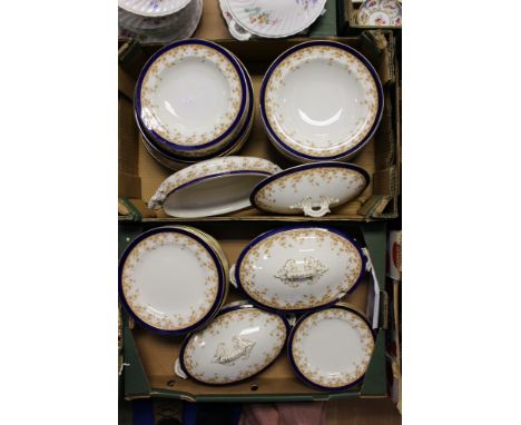 ****Ex Luddington Manor****Royal Worcester blue and gilt banded vitreous china, sixty piece dinner service, in four boxes 