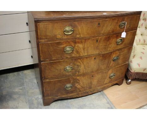 ****Ex Luddington Manor****A 19th Century bow fronted mahogany chest of four graduated drawers, 97cm