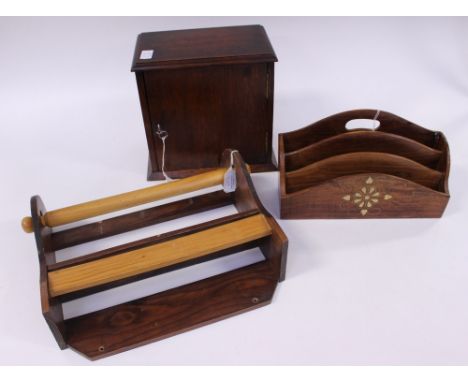 A twentieth Century smokers cabinet with key, an Indian letter/stationery rack and a twenty-first Century French kitchen rack