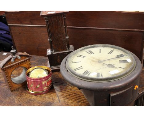 Restoration projects, a 'Burton on Trent' wall clock, with an inlaid mantle clock and base (3) 