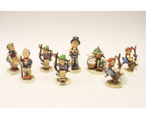 Hummel figurines, eight in total, one has restoration and three have minor chips, four in good condition 