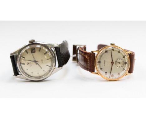 A vintage rose gold Cyma wristwatch, together with a vintage Certina steel wristwatch