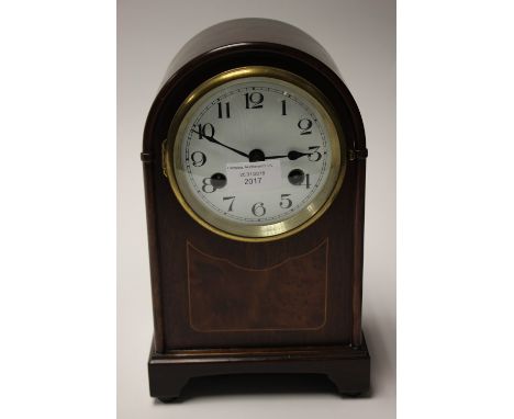 Edwardian mantel clock with Arabic numerals to dial, mahogany cased (1)