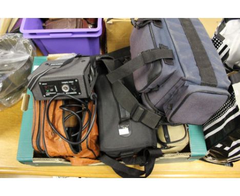 Vintage camera collection, includes Olympus OMI, two flight cases etc