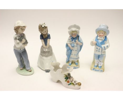 A pair of Nao figures of boy and girl and other German porcelain figures 